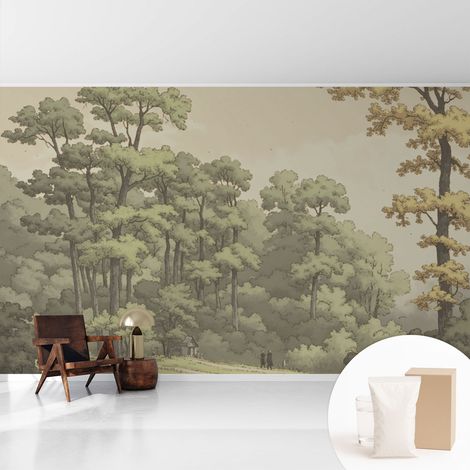 Papier peint intissé avec imprimé pour décoration intérieure pour rénovation a motif - Colle incluse gratuite Idylle forestière 416x254 cm (1/5)