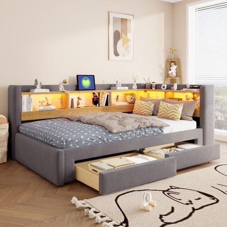 Divano letto 90x200 cm grigio estensibile con contenitore, senza materasso FloraGrace (1/5)
