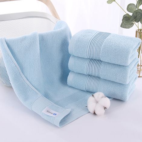 Serviette visage en pur coton, bleu clair, lot de 4, pour usage domestique. (1/5)