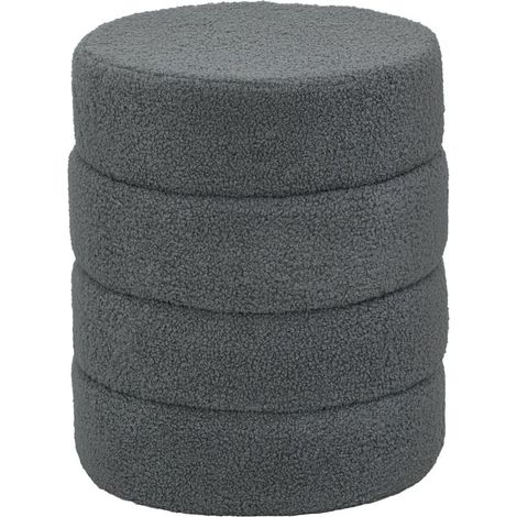 Tabouret rond en polaire douce, jusqu'à 120 kg, Ø 40 x H 45 cm, gris foncé