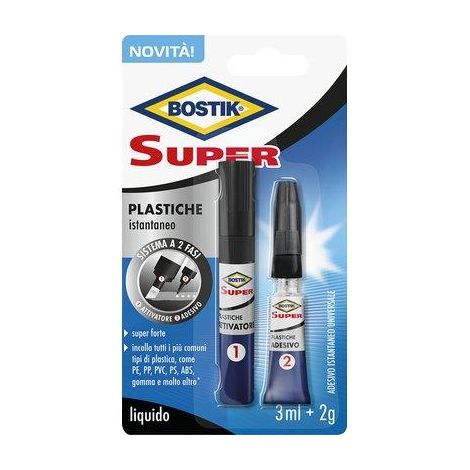 BOSTIK SUPER PLASTICHE - ATTIVATORE + ADESIVO ML 3+2- 6 pezzi