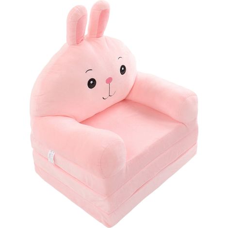 Canapé-lit pliant pour enfant avec dossier et accoudoirs, rose, motif dessin animé mignon, idéal pour le salon ou la chambre.