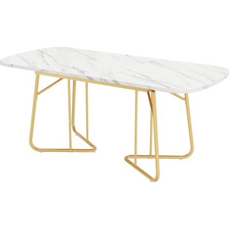 Ausziehbarer weißer Esstisch in Marmoroptik mit goldenen Metallbeinen 140/180x80 cm (1/5)