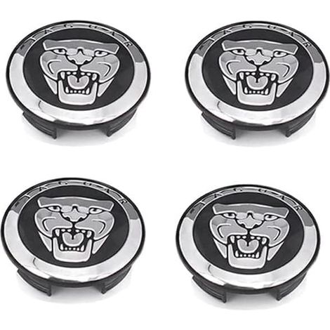 Cache-moyeux avec 4pcs 57mm, Course Centre de Roue de Voiture Capuchon Capuchon Côte Voiture Badge Emblème, compatible avec Jaguar XF XJ-S XJ-6 X-Type XE S-Type F-Pace F-Type XK8 XK XKR XFR,A-Black (1/5)