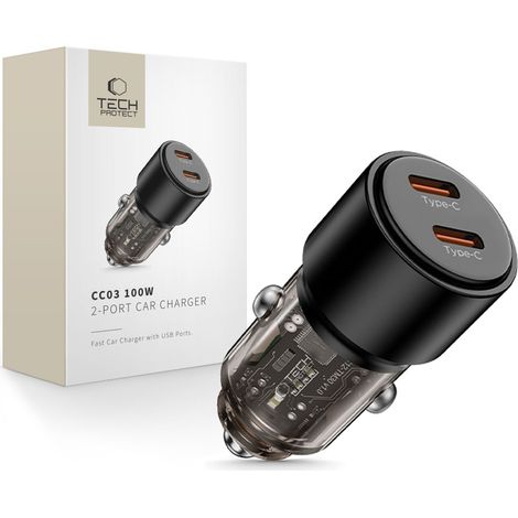 Cargador de coche 2x USB-C PD 100W - negro (1/5)