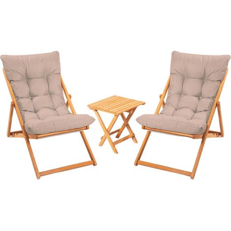 Ensemble table basse et 2 chaises pliantes en bois pour jardin Nerda - Marron (1/4)