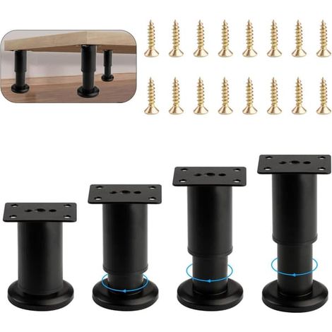 pieds de meubles réglables - hauteur réglable de 8 à 12 cm - acier inoxydable noir - pour canapé, table basse, chaise, armoire et meuble de cuisine (1/5)