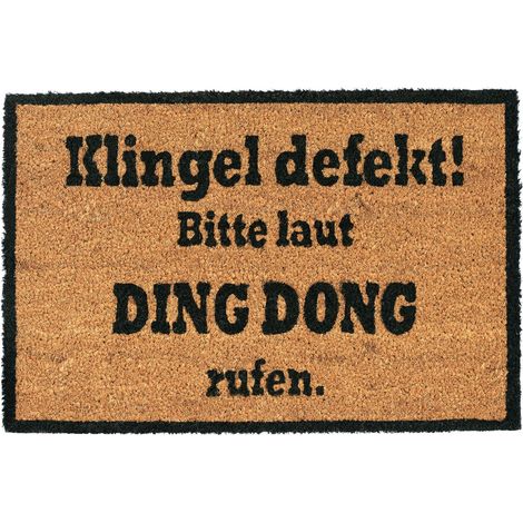 Relaxdays Doormat DING DONG, Coir Door Mat, No-Slip Outdoor Rug, Welcome Mat, PVC, 40x60 cm, Natural/Black (1/5)