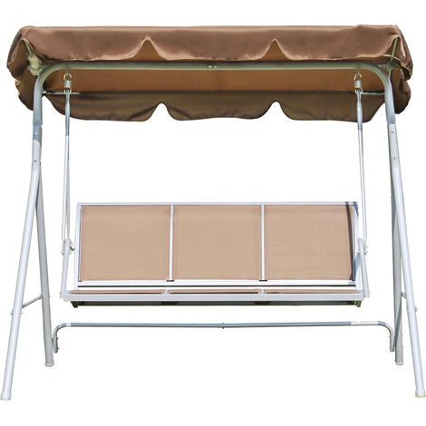 Balancelle de jardin 3 places avec auvent réglable, dossier respirant et structure métallique pour terrasse ou balcon, charge maximale 240 kg, 171 x 108 x 150 cm, marron (1/5)