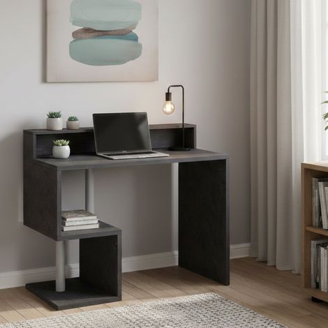 Dmora - Schreibtisch Silvio, linearer Schreibtisch mit Ablagefächern, Mehrzweck-Büroschreibtisch mit Platte, 100x50h93 cm, Schiefer, mit verstärkter Verpackung (1/5)