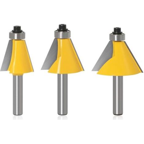 QORVA-3PCS 8mm Angle Biseautée Routeur Bits 2 Fléau 15°/22.5°/45°Chanfreinée fraise Charpente Coupe de Bord Pour Travail du Bois Forets de Menuiserie