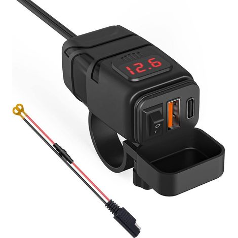 Charge Rapide(rubis) – Adaptateur all weather IP66 pour Moto avec Interrupteur – QK3.0 et USB (1/5)