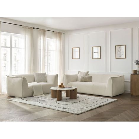 BOBOCHIC - Ensemble canapé droit fixe 3 + 2 places GIORGIA tissu bouclette Beige (1/5)