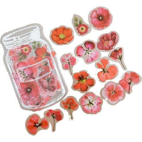 35 Stück hübsche PET-Aufkleber mit hoher Transparenz, dekorative Aufkleber für DIY-Scrapbooks, Planer und Kalender, rote Blumen (1/5)