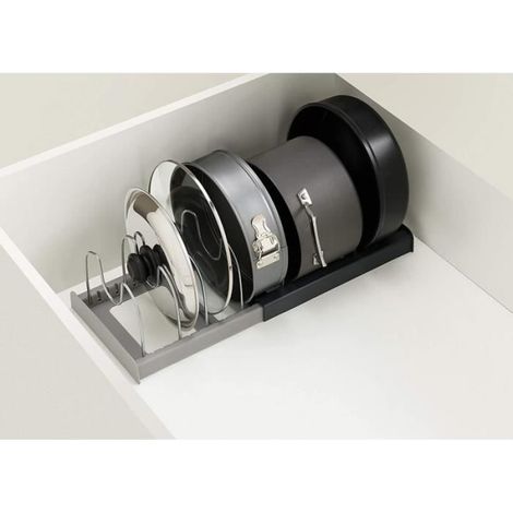 1 Organiseur de tiroir, Cadre ajustable 30,5-56 cm, 7 séparateurs métalliques, Cuisine, Gris (1/4)
