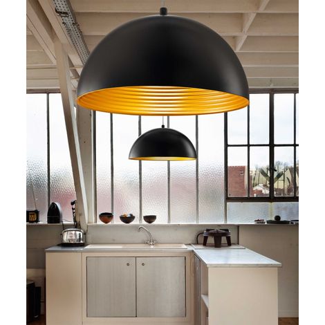 Lampada a Sospensione Dingle in Metallo Nero e Oro, Attacco E27, Design Moderno ed Elegante per Interni, Regolabile, Diametro 40cm, 3215-40-101