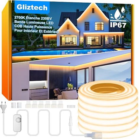 LED Strip COB Outdoor IP67 Waterproof AC 230V Direct Socket, Bright Led Cob with Dual Fuse Controller, White LED Strip for Garden Patio Commercial (2700K, 30M) (1/5)