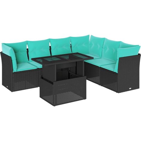 7-teiliges Gartensofa-Set mit Kissen, schwarzes Polyrattan vidaXL (1/5)