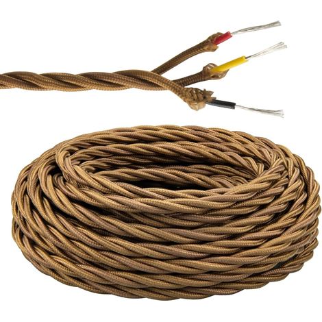 Woven Cable 3 x 0.75 mm² Brown 10 m Retro Suspension Braided Brown Electric Cable, 3 Copper Wires, for Hanging Light, Cafe Bar Decoration and Industrial Lighting (1/5)