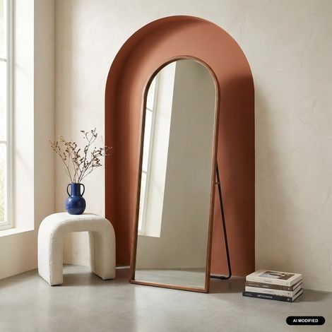 Miroir arche sur pied bois d'hévéa pied en acier 170cm noyer - Liam (1/5)