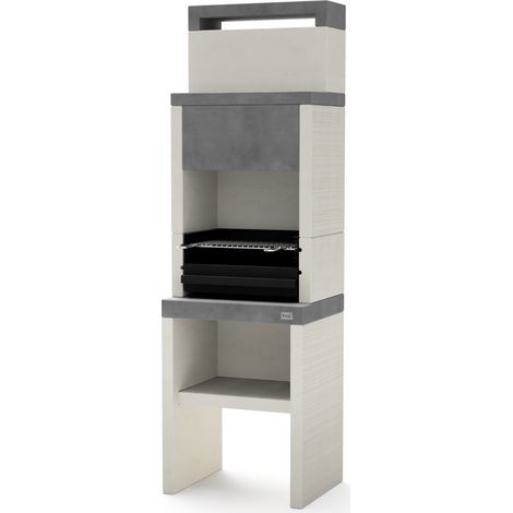 TUOZI - Barbacoa de Obra para Leña y Carbón Modelo PLAN 0 MAX (Gris/Blanco - 59 x 47 x 192 cm) REF: 8031 - Uso en Exteriores (1/2)