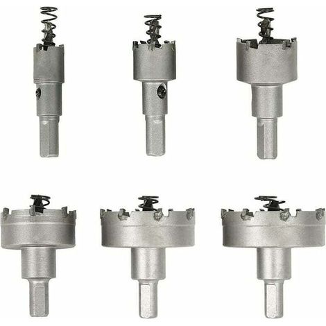 Basetbl – Lot de 6 scies-cloches en carbure 16-60mm – Pour aluminium, acier, fer, cuivre et bois – Coupe nette sans éclat – Compatible perceuses à percussion (1/5)