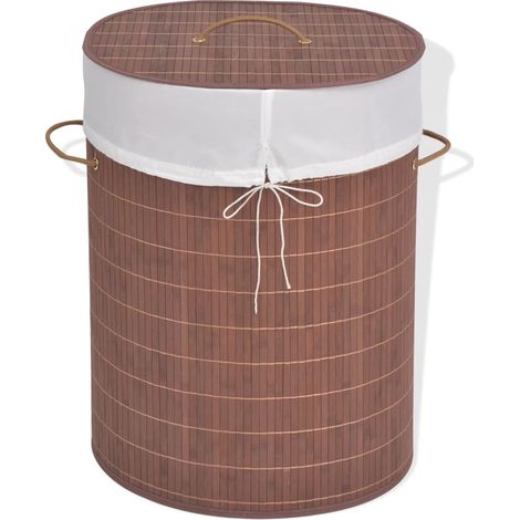Panier à linge ovale 45 x 35 x 60 cm bambou marron