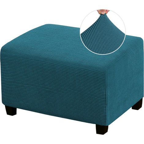 Elastischer Hockerbezug, rechteckig, passend für Wohnzimmerhocker. Aus dickem, kariertem Jacquard-Stoff mit elastischem Saum (Standardgröße, Dunkelcyan).