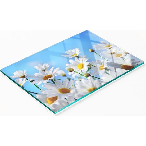 Tabla de cocina de vidrio templado con diseño decorativo de margaritas, 80x52 cm. (1/5)