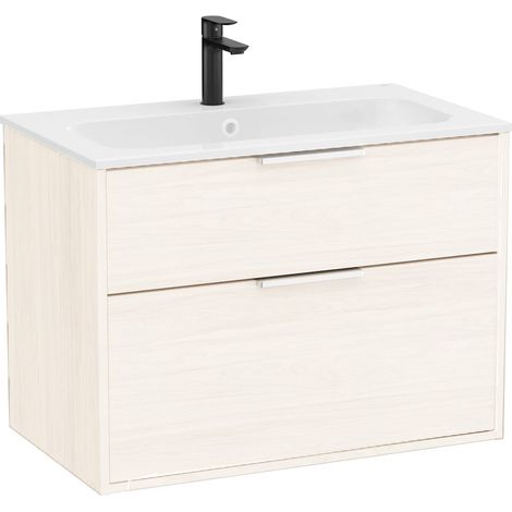 Pack meuble unik "OPTICA" 800 - 2 tiroirs + lavabo plan en Stonex - Blanc Mat - Roca (1/2)