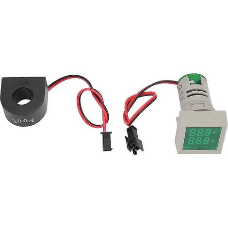 Voyant LED 2 en 1, mini affichage numérique, ampèremètre/voltmètre, lampe témoin carrée (verte)