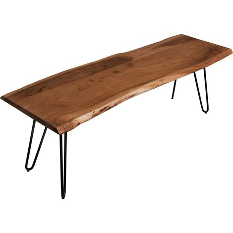 Sitzbank Baumkante 160 cm nussbaum massiv Akazie Hairpin-Gestell schwarz (1/5)