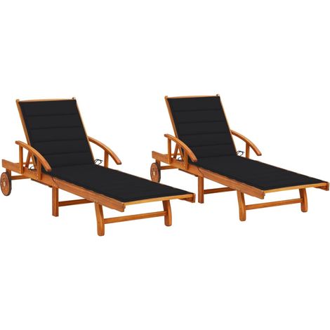 Sonnenliegen 2 Stk. mit Auflagen Massivholz Akazie