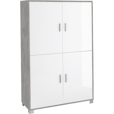 Mueble 4 Puertas 108L x 41P x h161 – Acabado Cemento y Blanco Brillante – Sarmog