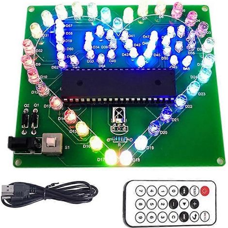 Kit électronique DIY LED multicolore en forme de cœur avec télécommande et soudure - Cadeau (1/5)