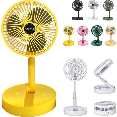 Ventilateur télescopique pliable – Ventilateur de bureau portable rechargeable par USB pour voyage, ventilateur sur pied silencieux (jaune) (1/5)