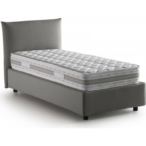 Dmora - Letto singolo Dbut, Letto contenitore con rivestimento in tessuto, 100% Made in Italy, Apertura frontale, con materasso Cm 80x190 incluso, Grigio