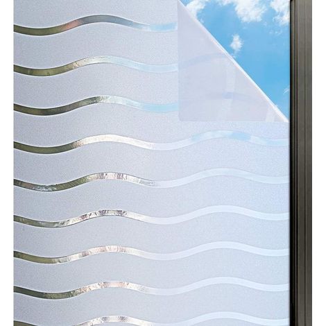 1 film de protection pour vitre 45x100 cm, motif vague, anti-UV, sans colle, isolation thermique, décoration intérieure (1/5)