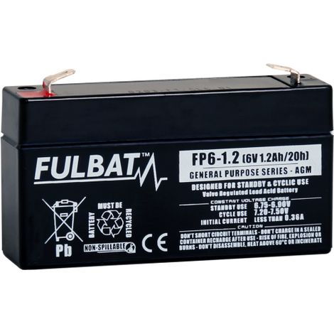 Batterie FULBAT AGM plomb Etanche - FP6-1.2 (T1) 6 Volts 1,2 Amps (1/2)