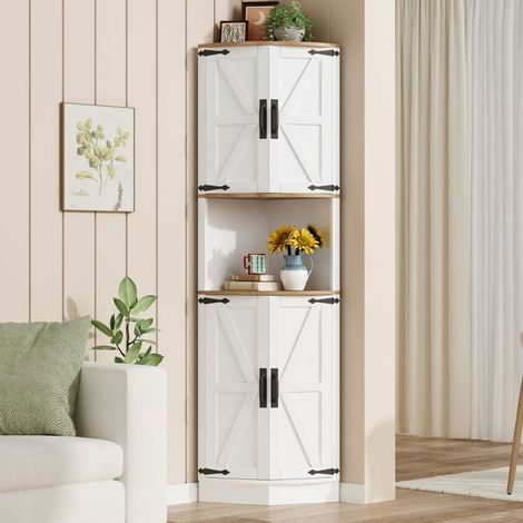 Meuble de rangement 39 x 39 x 180 cm 5 compartiments de rangement style vintage effet bois blanc style rustique meuble d’angle gain (1/5)