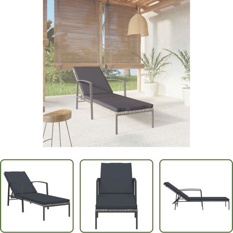Sonnenliege - Sonnenliege mit Auflage Poly Rattan Grau (1/5)