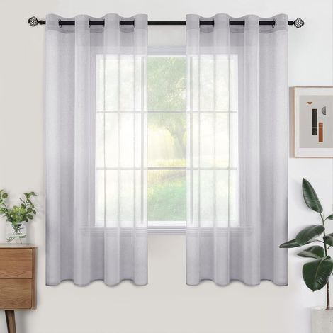 Lot de 2 Rideaux Voilage à Oeillet Rideau Courts Semi-Transparent intérieurs pour Chambre Salon Maison 132x244 cm Gris clair (1/5)