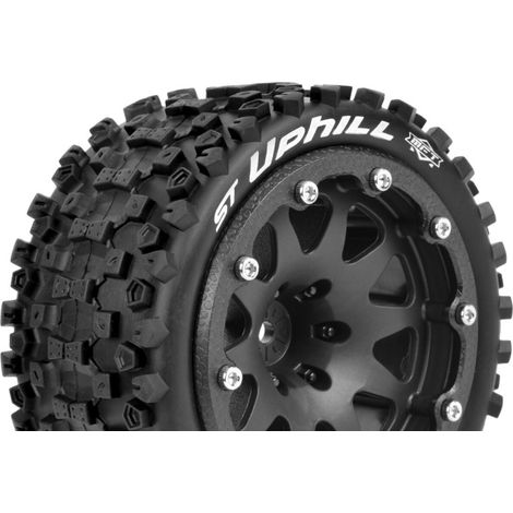 Louise RC - MFT - ST-UPHILL - 1-10 Monster Truck Tire Set - Mounted - Sport - Black 2.8 Bead-Lock Wheels - 1/2-Offset -