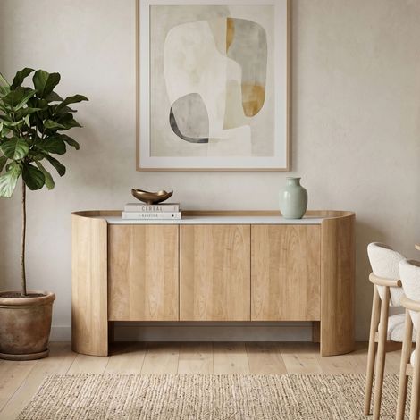 Buffet 4 portes en bois de manguier naturel et marbre - SEITO (1/5)