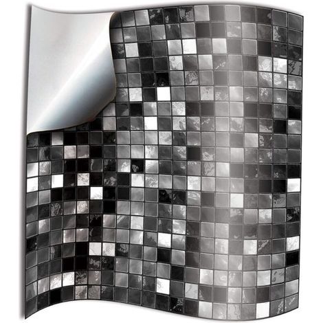 24x Tile Stickers for Bathroom and Kitchen 10 x 10cm Black and White Mosaic 2D Film Adhesive Stickers for Wall Tiles Decor Gorreto (1/4)