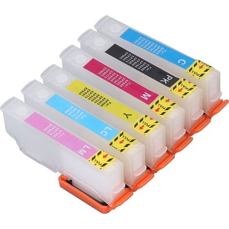 6 Cartouches d'Encre Rechargeables Noir, Cyan, Magenta, Jaune, Cyan Clair, Magenta Clair pour Imprimante - Compatibles avec ICBK80, ICC80, ICM80, CY80, ICLC80, ICLM80