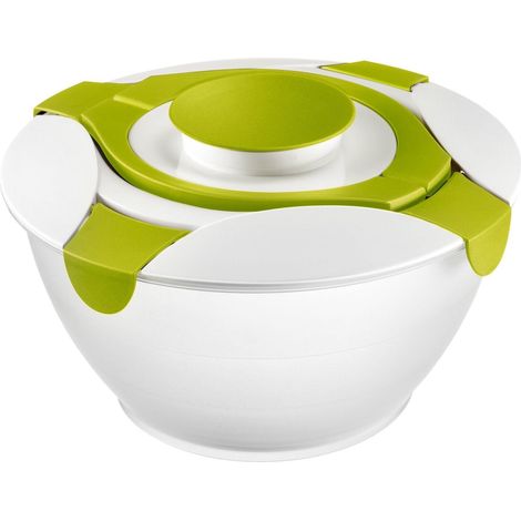 Saladier avec Poignées et Réservoir pour la Sauce, Capacité : 6,5 litres, Plastique, Transparent/Blanc/Vert, 2422227A (1/5)