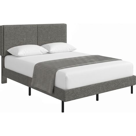 Cadre lit 140x190 cm sommier tête réglable rembourré lin rangement gris, tête de lit inclinable pour plus de confort, rangement intégré pour gagner de la place dans votre chambre (1/5)