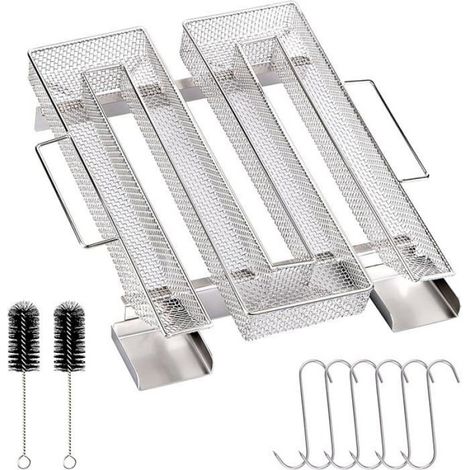Kaltrauchgenerator mit Edelstahlgriff, 6 Fleischhaken und 2 Reinigungsbürsten. (1/5)