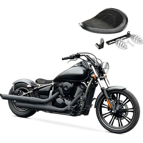 Selle siège solo Bobber Skull avec ressorts pour motos Custom BR19 noir